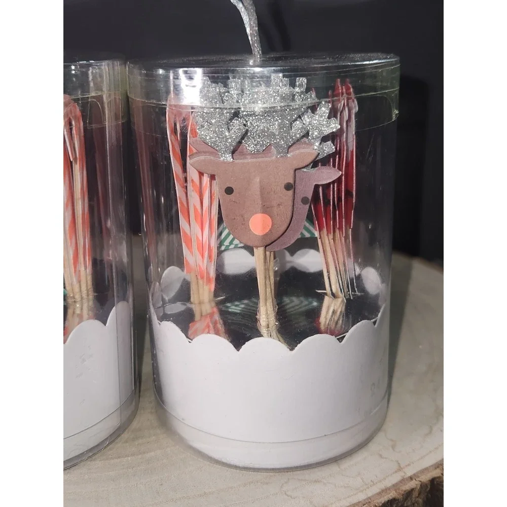 Christmas Cupcake Toppers 24 Ea Holiday Party Picks Santa Reindeer Tree~Lot Of 2